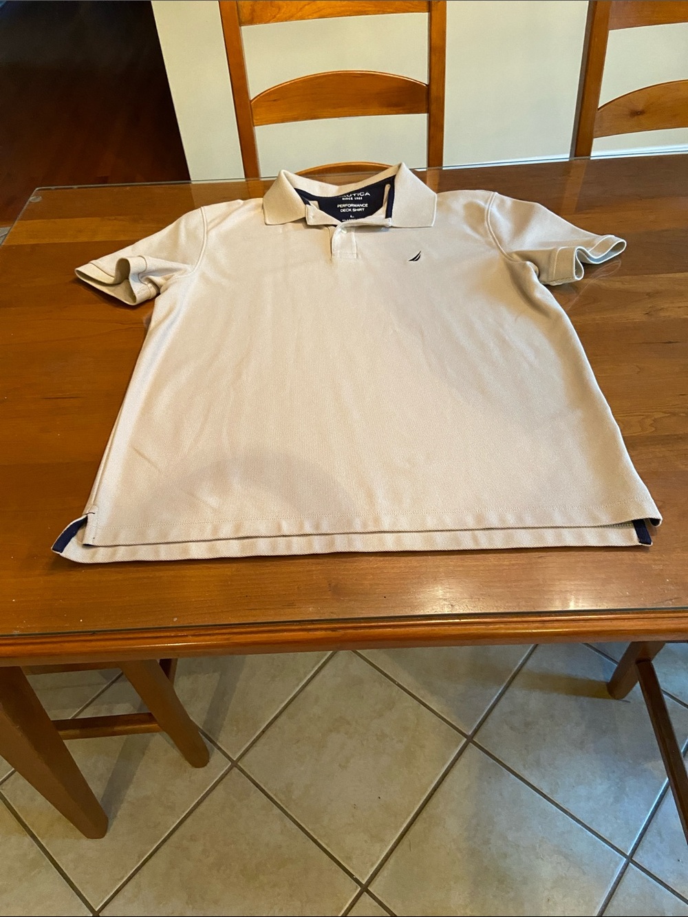Nautica Taupe Short-Sleeve Polo with Signature Logo. Worn Once. Cotton Blend. L